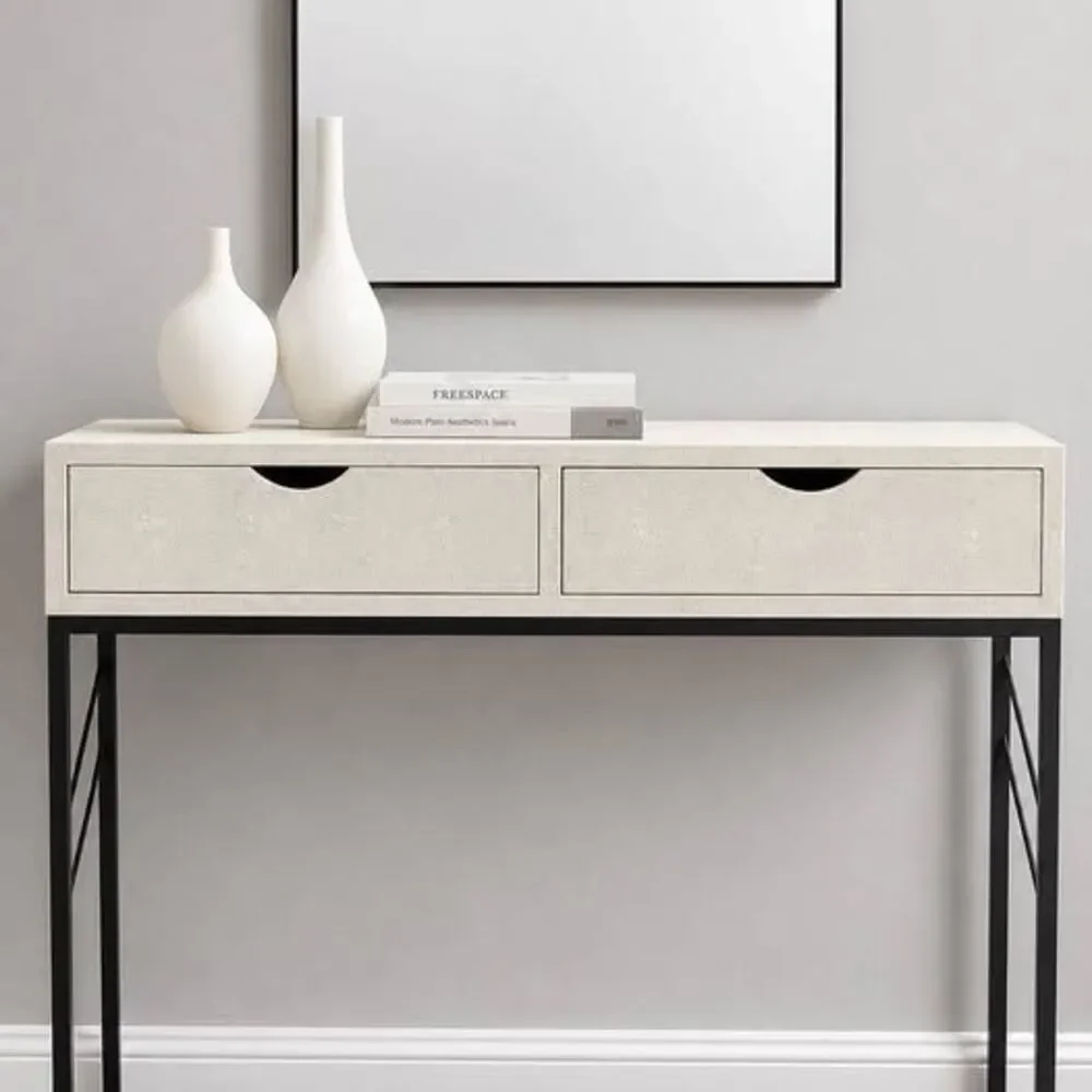 Walker Edison 2-Drawer Faux Shagreen Entry Table - Off-White